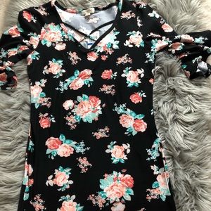 Floral print lace up dress